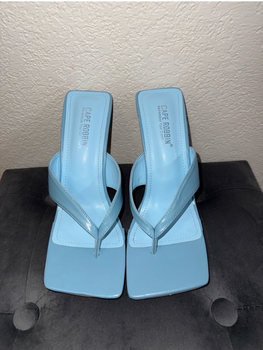 Cape Robbin Pastel Blue Square Toe Thong Heels